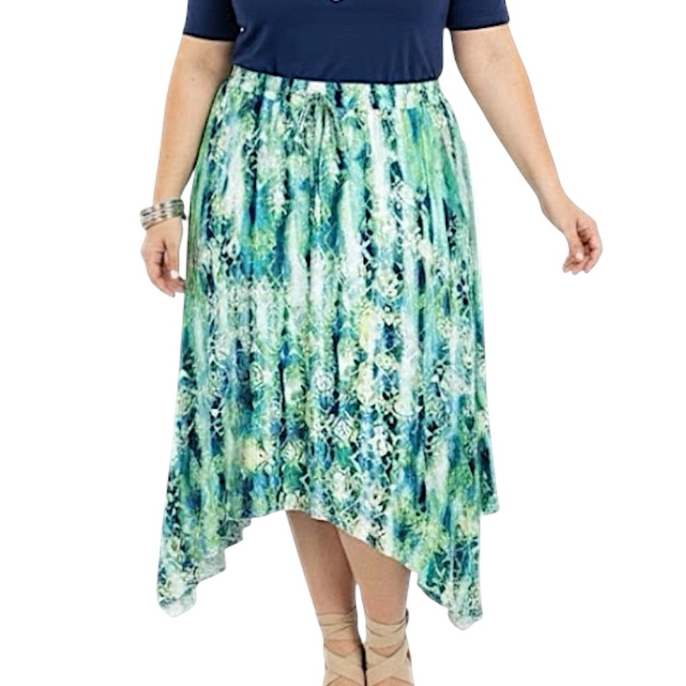 Nina & Mee NWT Blue Green Tie Dye Asymmetrical Skirt Size 1X